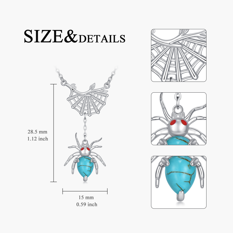 قلادة متدلية على شكل عنكبوت من الفيروز والذهب الأبيض عيار 14 قيراطًا-5