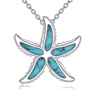 Sterling Silver Turquoise Starfish Pendant Necklace-1