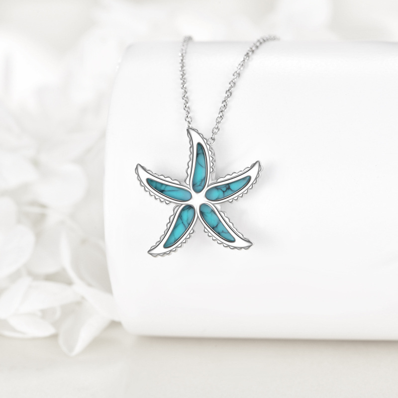 Colar com pendente estrela do mar turquesa em prata de lei-3