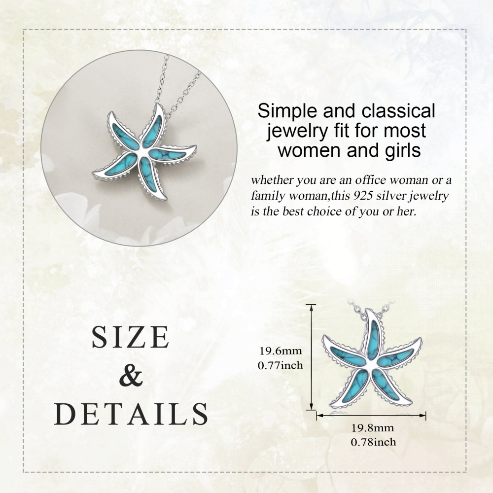 Sterling Silver Turquoise Starfish Pendant Necklace-5