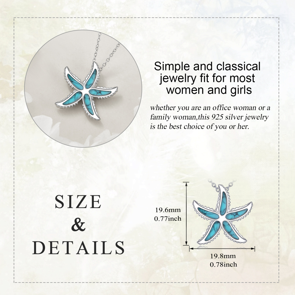 14K White Gold Turquoise Starfish Pendant Necklace-5