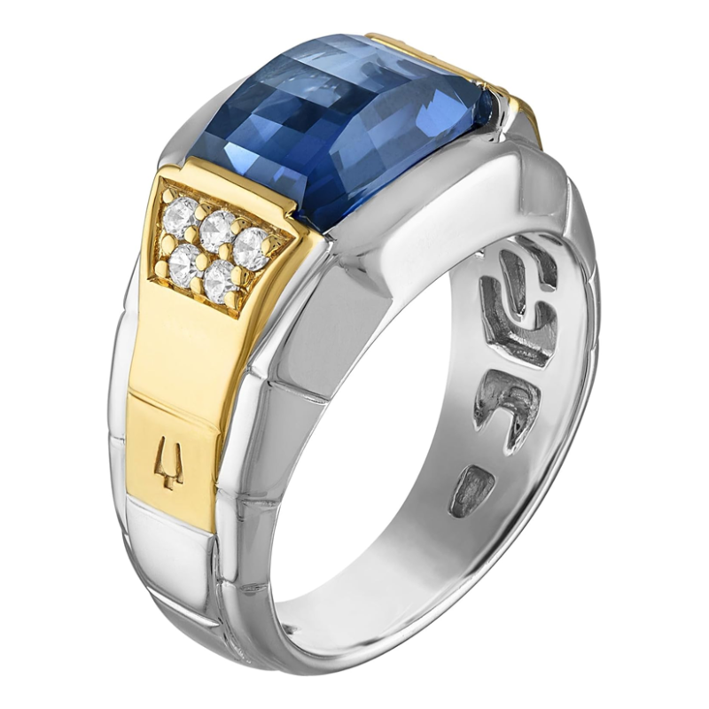 Anillo de oro blanco de 14 quilates con zafiro de 1 quilates y moissanita de 0,5 quilates para hombre.-2