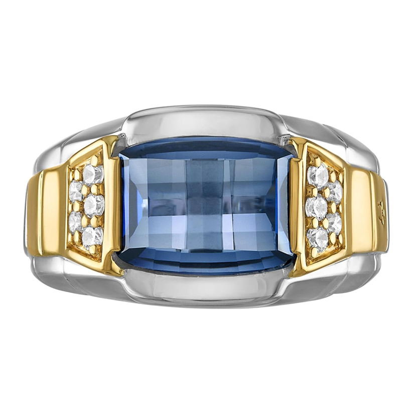 10K White Gold & Yellow Gold 1CT Sapphire and 0.5CT Moissanite Ring for Men-3