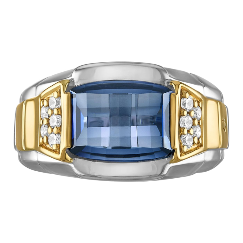 Anillo de oro blanco de 14 quilates con zafiro de 1 quilates y moissanita de 0,5 quilates para hombre.-3