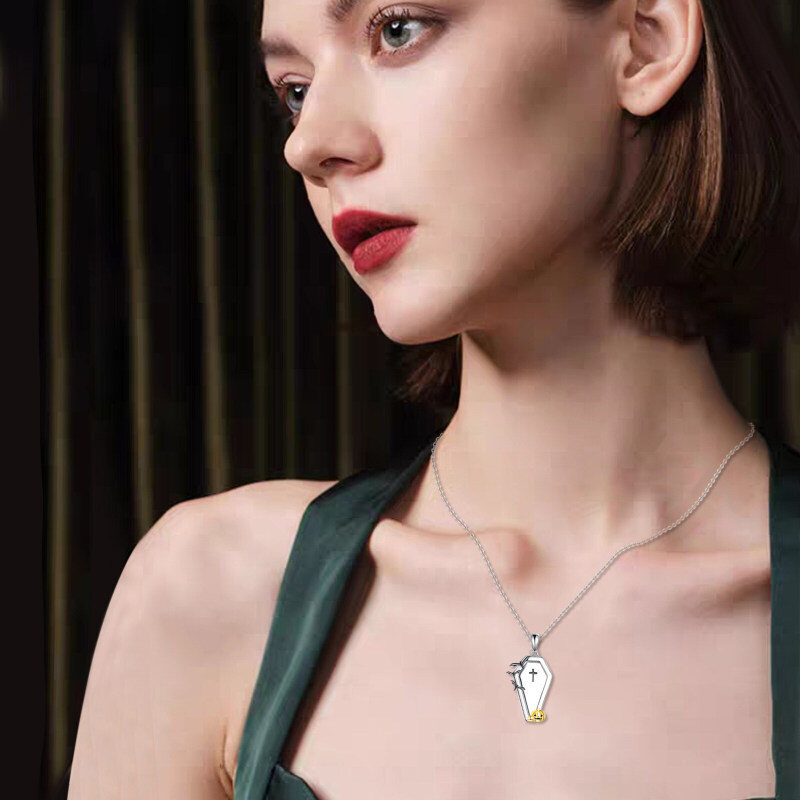 قلادة بحلية خفاش وقرع وصليب من الذهب الأبيض عيار 14K والذهب الأصفر-2