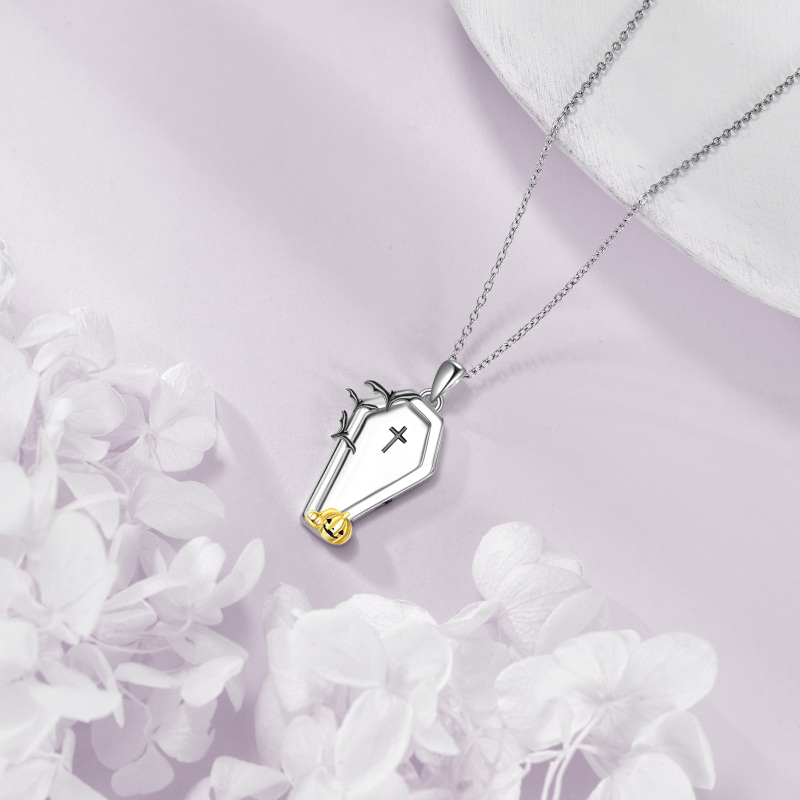 قلادة بحلية خفاش وقرع وصليب من الذهب الأبيض عيار 14K والذهب الأصفر-4