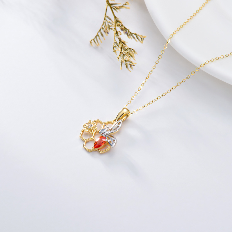 10K White Gold & Yellow Gold Drop Cubic Zirconia Bee & Sunflower With Honeycomb Pendant Necklace-4