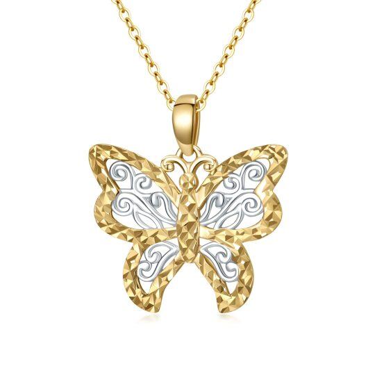 Collier à pendentif papillon bicolore 14 carats pour femme