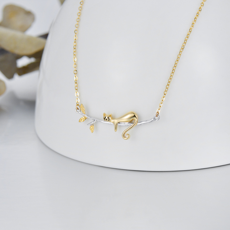 10K White & Yellow Gold Cat Dainty Pendant Necklace-3