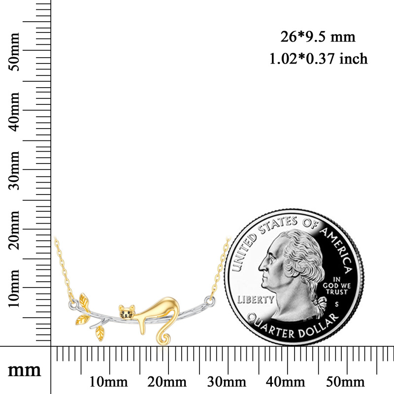 10K White & Yellow Gold Cat Dainty Pendant Necklace-5