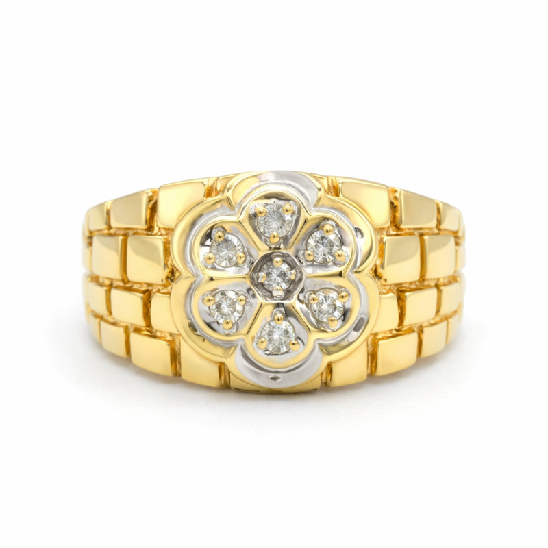 Anillo de pepita de flor de cerezo en oro blanco y oro amarillo de 14 quilates para hombre-1