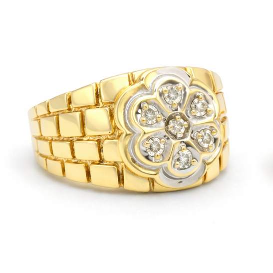 Anillo de pepita de flor de cerezo en oro blanco y oro amarillo de 14 quilates para hombre-3