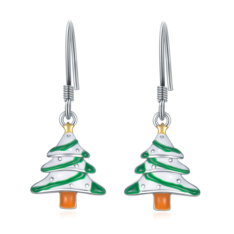 Pendientes colgantes de árbol de Navidad en oro blanco y oro amarillo de 14 quilates-1