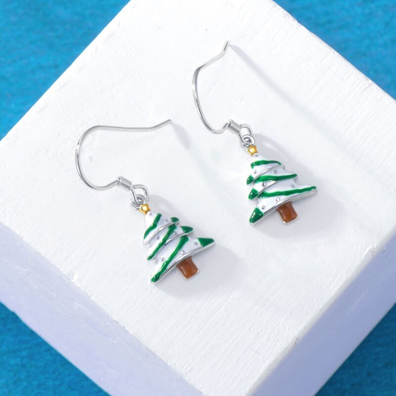 Pendientes colgantes de árbol de Navidad en oro blanco y oro amarillo de 14 quilates-3