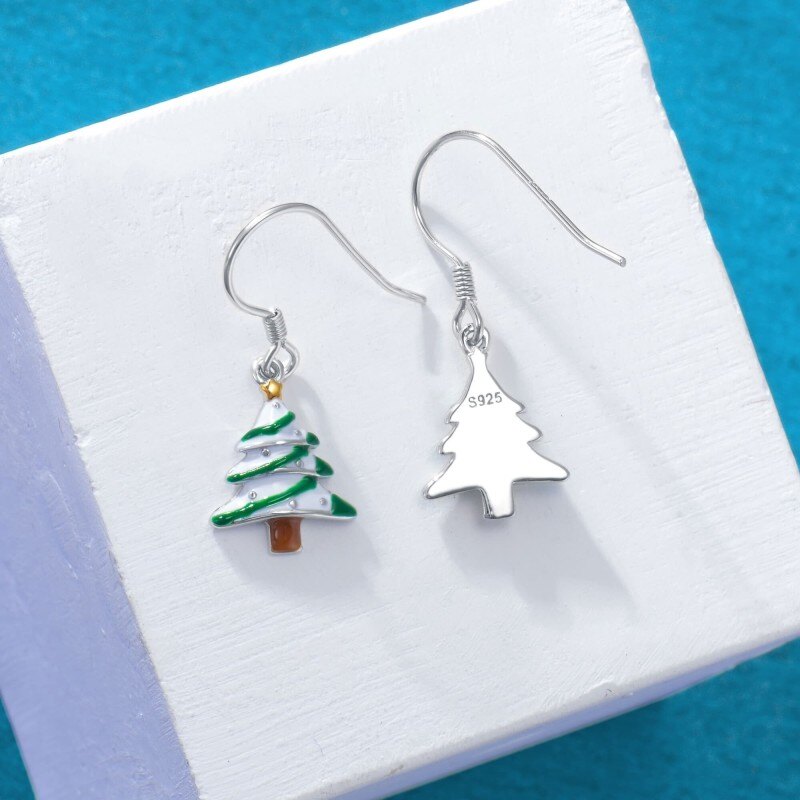 Pendientes colgantes de árbol de Navidad en oro blanco y oro amarillo de 14 quilates-4