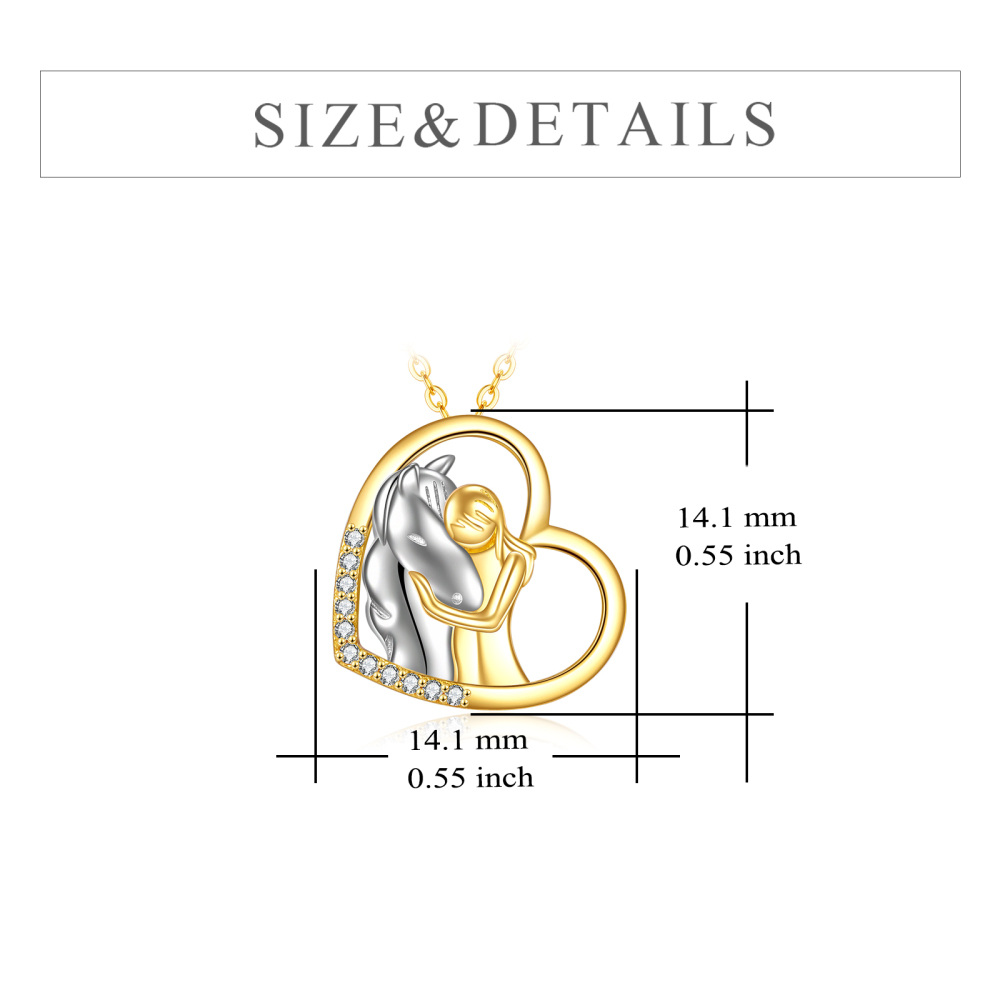 10K Gold Two-Tone Circular Cubic Zirconia Horse & Heart Pendant Necklace For Women-7