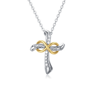 14K Gold Two-Tone Circular Moissanite Cross & Infinity Symbol Pendant Necklace For Women-3