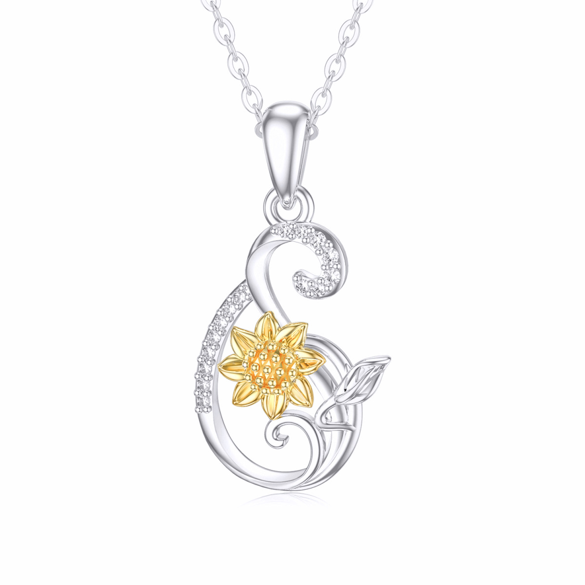 Collier avec pendentif circulaire en moissanite et tournesol en or 14 carats bicolore pour femme-1