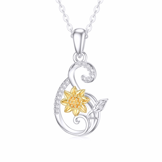 Collier pendentif tournesol en or blanc et or jaune 14K avec Moissanite