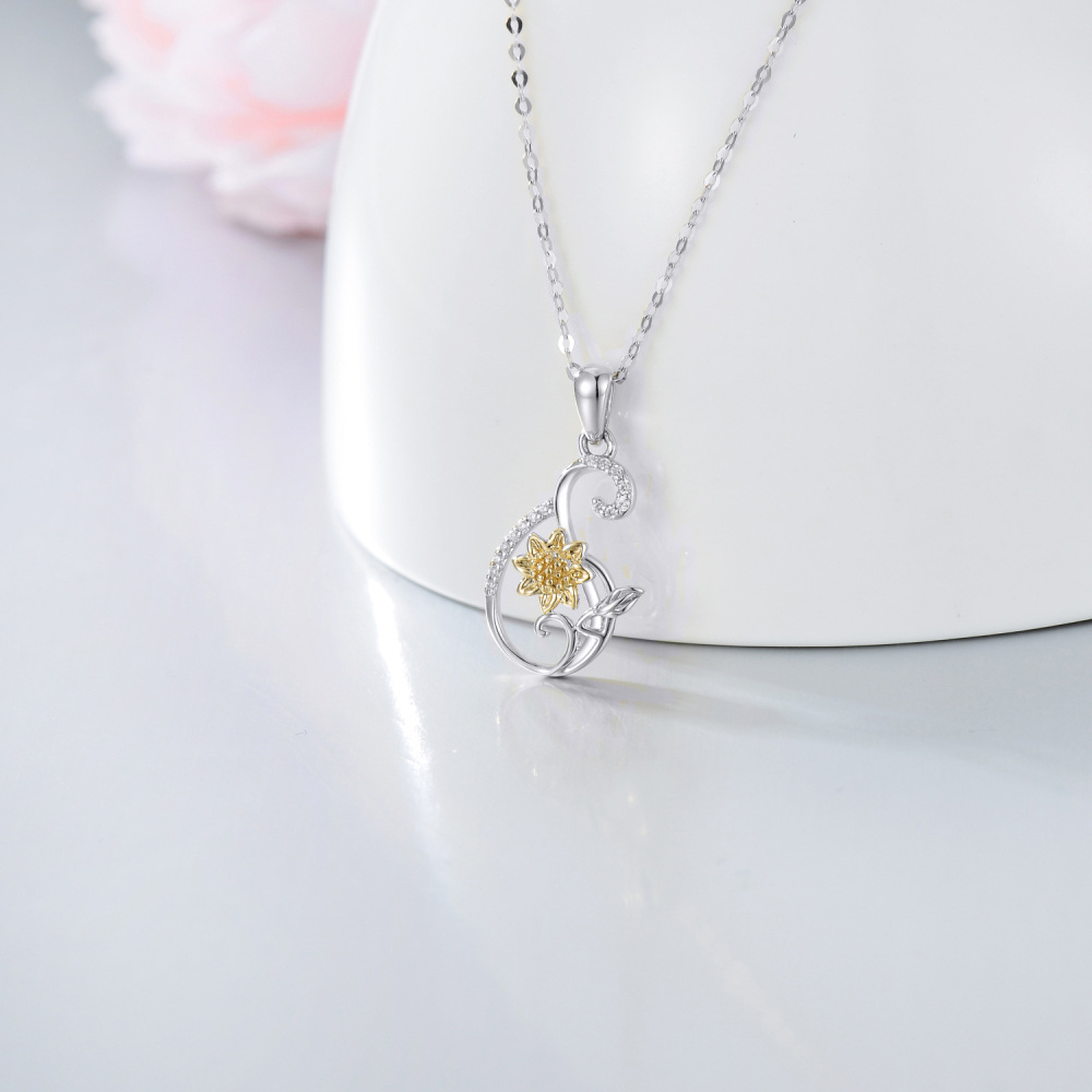 10K Gold Two-Tone Circular Moissanite Sunflower Pendant Necklace For Women-3