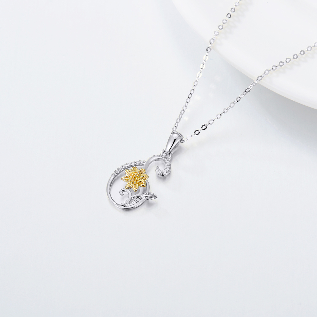 Collier avec pendentif circulaire en moissanite et tournesol en or 14 carats bicolore pour femme-4