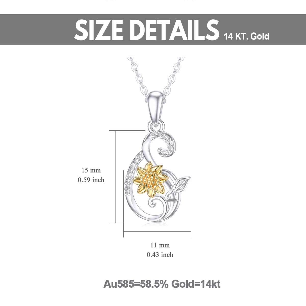 14K Gold Two-Tone Circular Moissanite Sunflower Pendant Necklace For Women-5