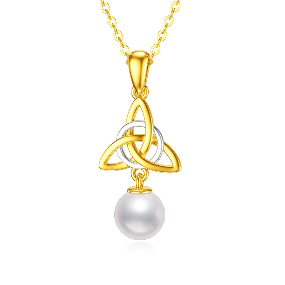 10K White Gold Two-Tone Circular Pearl Celtic Knot Pendant Necklace For Women Best Friends-1