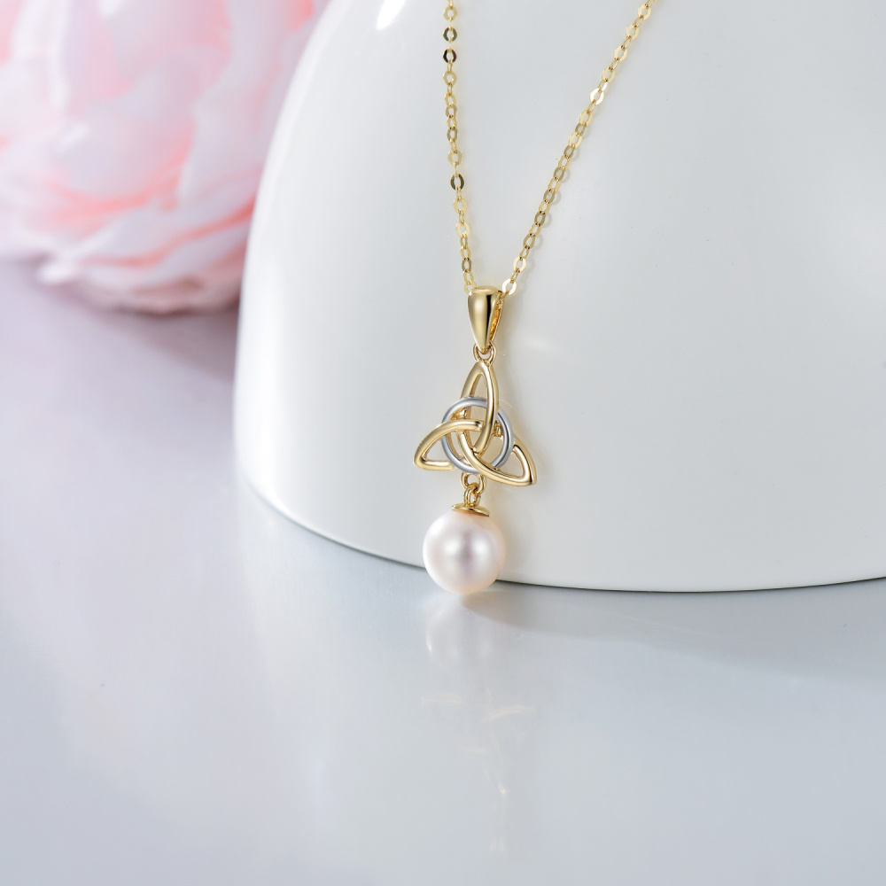 10K White Gold Two-Tone Circular Pearl Celtic Knot Pendant Necklace For Women Best Friends-3