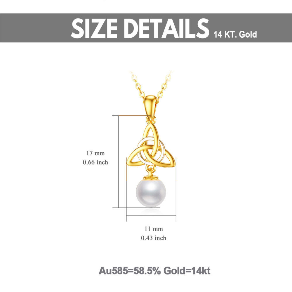 10K White Gold Two-Tone Circular Pearl Celtic Knot Pendant Necklace For Women Best Friends-6