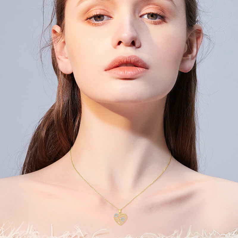 Colar com pingente de flor de casal em ouro branco 14K e ouro amarelo para mulheres-2