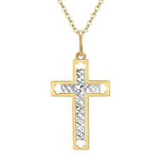 10K White Gold & Yellow Gold Cross Pendant Necklace For Women Best Friend-37