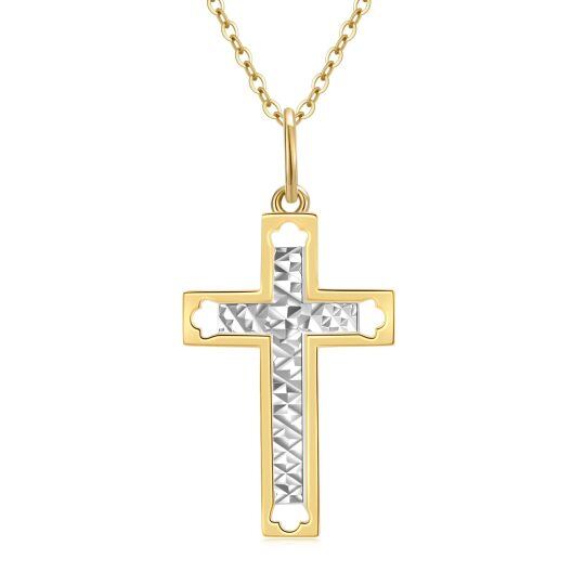 Collier avec pendentif croix en or blanc et jaune 14 carats pour femme, meilleur ami