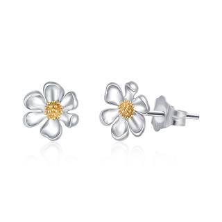 9K Gold Two Tone Daisy Stud Earrings For Women-41