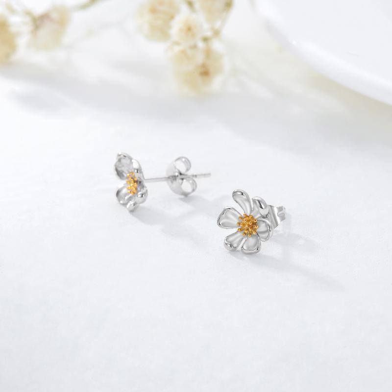 Boucles d'oreilles marguerite en or blanc et or jaune 14K-4