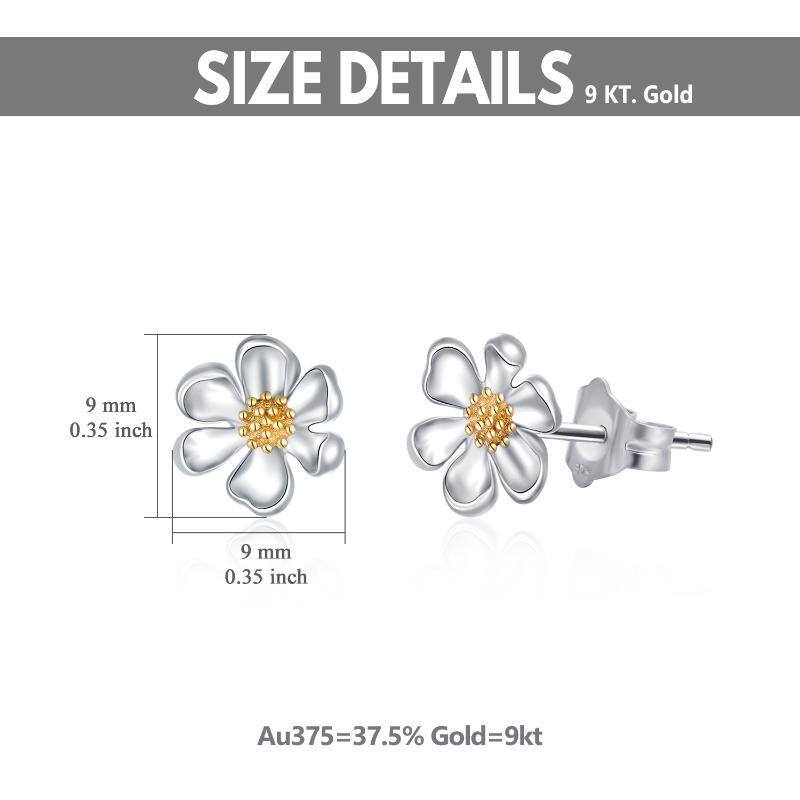 9K White Gold & Yellow Gold Daisy Stud Earrings-5