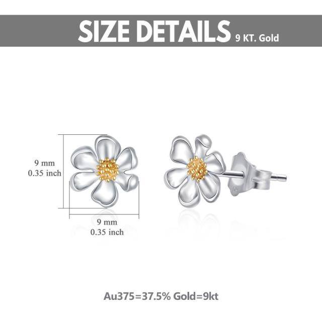 Gänseblümchen-Ohrstecker aus 9K Weißgold und Gelbgold-5