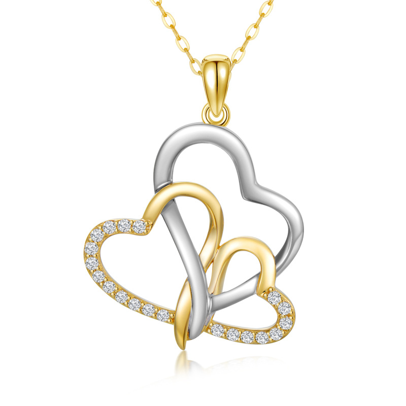 Collana con ciondolo a forma di cuore intrecciato con diamanti in oro bianco e oro giallo 14 carati-6