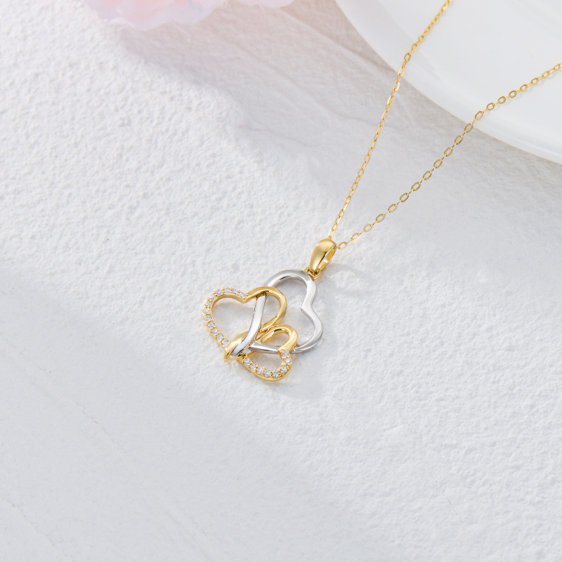 10K White Gold & Yellow Gold Diamond Interlocking Hearts Pendant Necklace-4