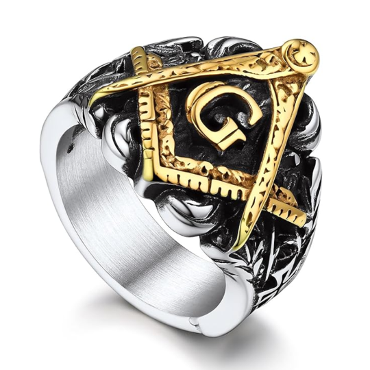 Anillo de sello masónico de dos tonos en plata de ley para hombre