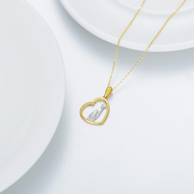 Naszyjnik z 14-karatowego złota, dwukolorowy, z cyrkonią w kształcie serca i czapką z daszkiem dla kobiet-4