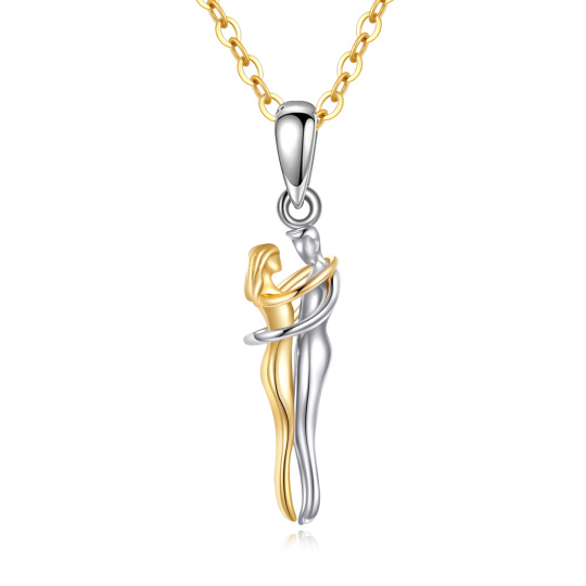 Collier pendentif câlin pour couple en or blanc et or jaune 10K