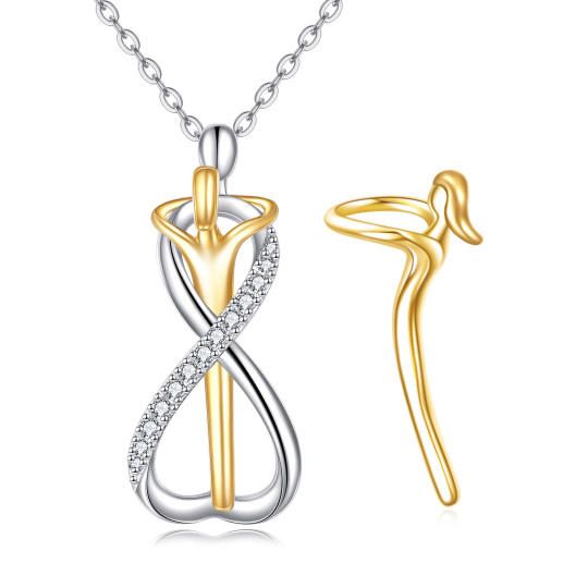 10K White Gold & Yellow Gold Hug Pendant Necklace
