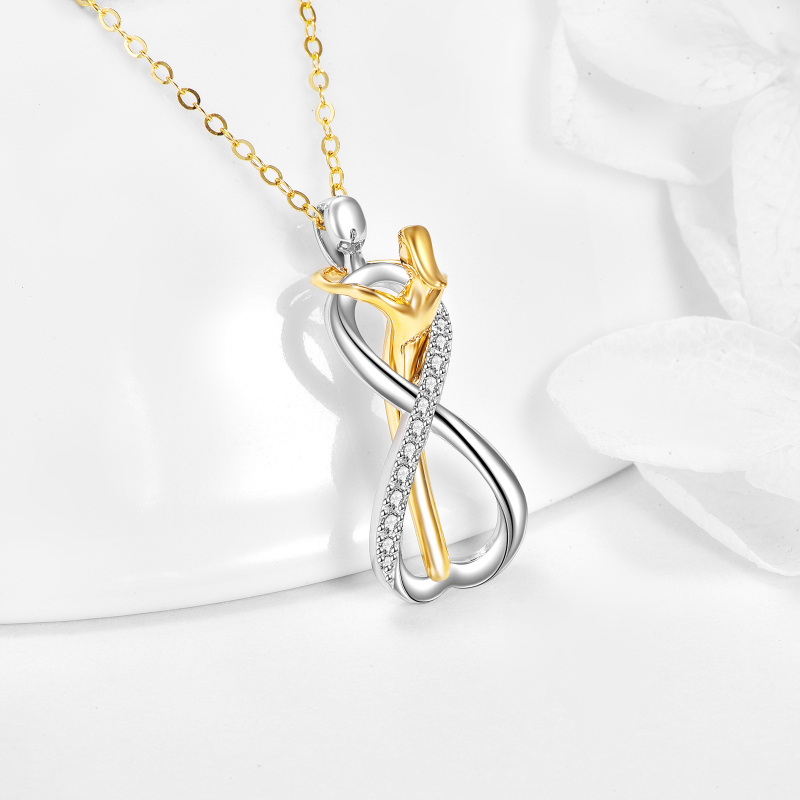 14K White Gold & Yellow Gold Hug Pendant Necklace-4