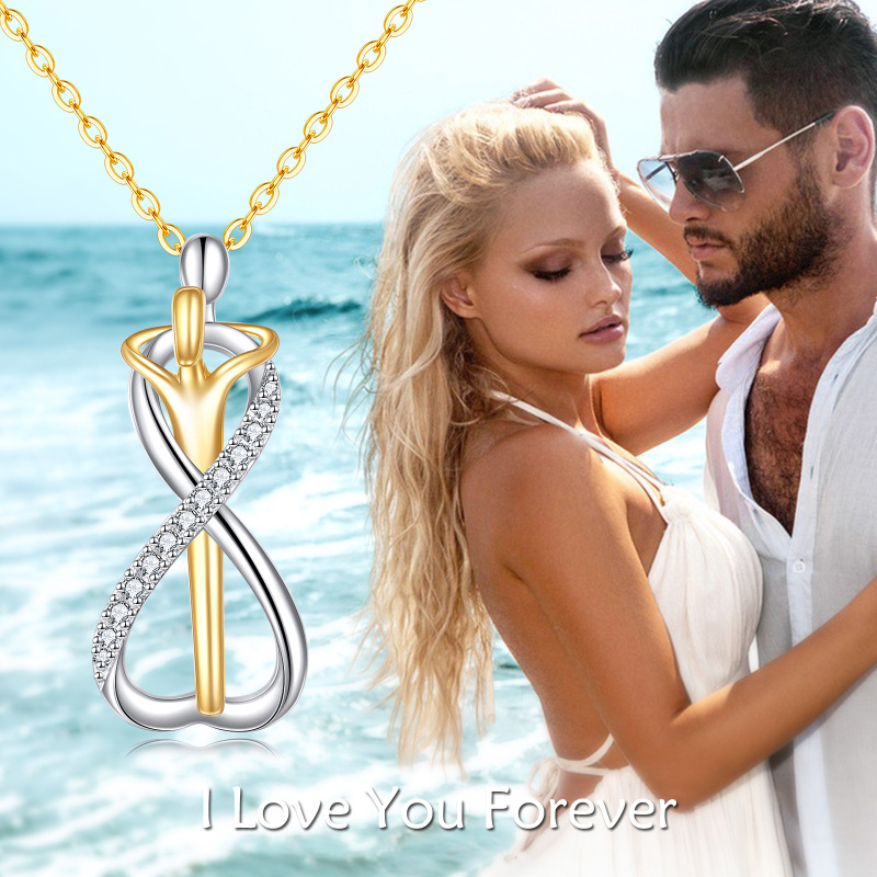 14K White Gold & Yellow Gold Hug Pendant Necklace-6