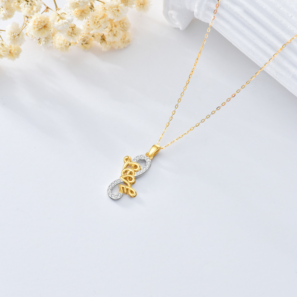 10K Two-Tone Cubic Zirconia Infinity Symbol Pendant Necklace With Engraved Word For Women-3