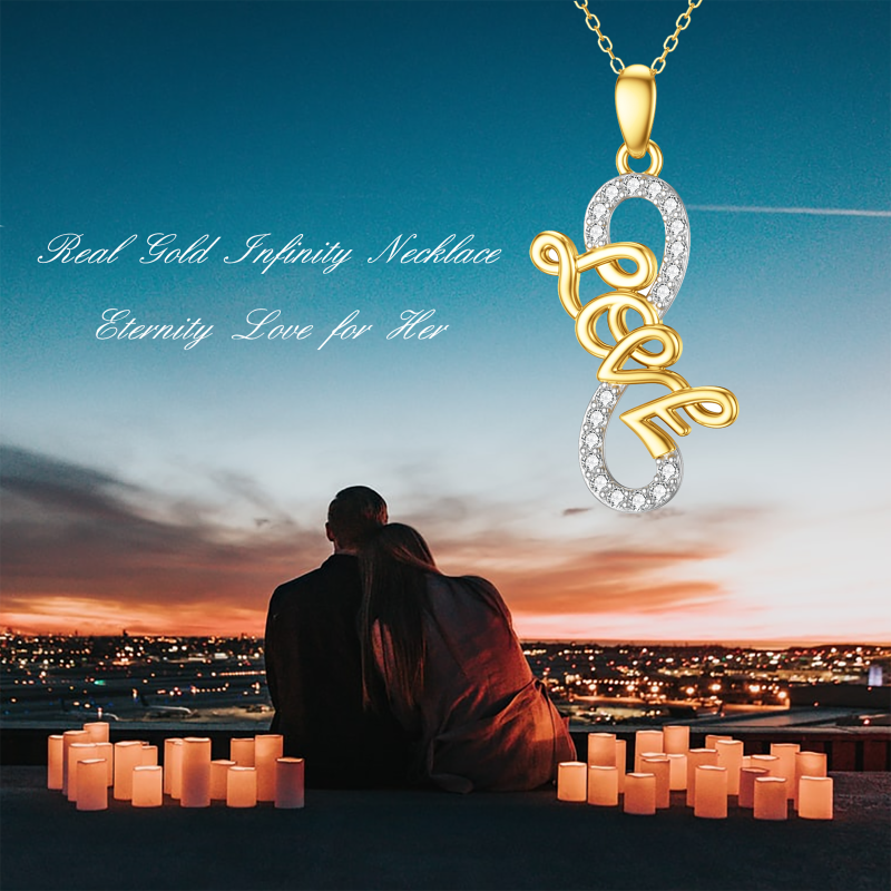 Collana con ciondolo con simbolo dell'infinito in zirconi bicolore 10K con parola incisa per donna-5