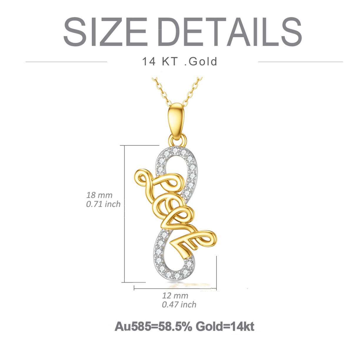 10K Two-Tone Cubic Zirconia Infinity Symbol Pendant Necklace With Engraved Word For Women-6