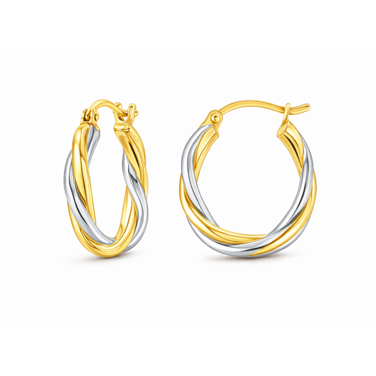 10K White Gold & Yellow Gold Lever-back Earrings