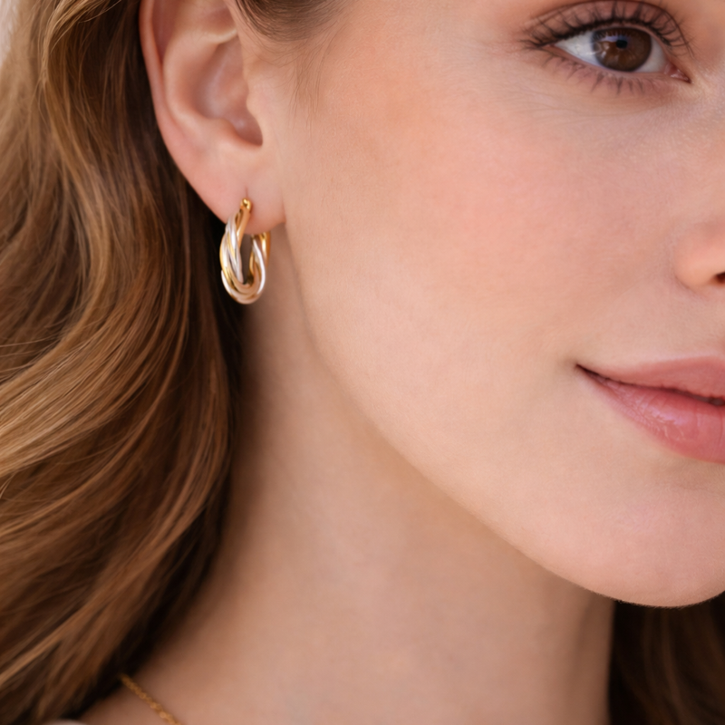 10K Weißgold- und Gelbgold-Ohrringe mit Hebelverschluss-2