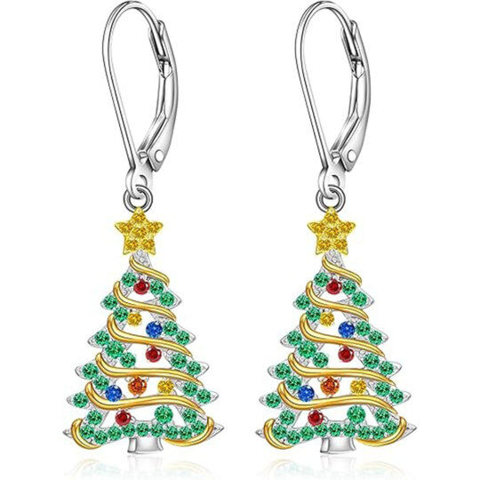 14K White Gold & Yellow Gold Moissanite Christmas Tree Drop Earrings